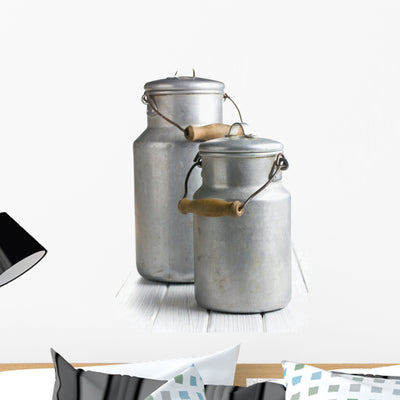 Aluminium Milk Can Wall Decal shown on a wall