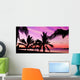 Palms silhouettes at sunset on a tropical beach Wall Mural