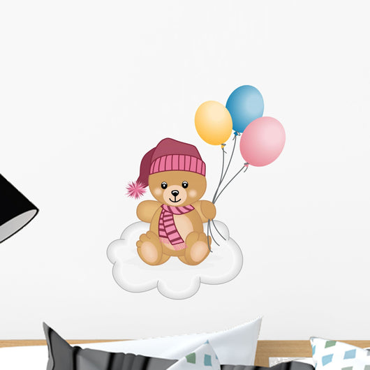 Winter teddy bear  flying balloons Wall Decal