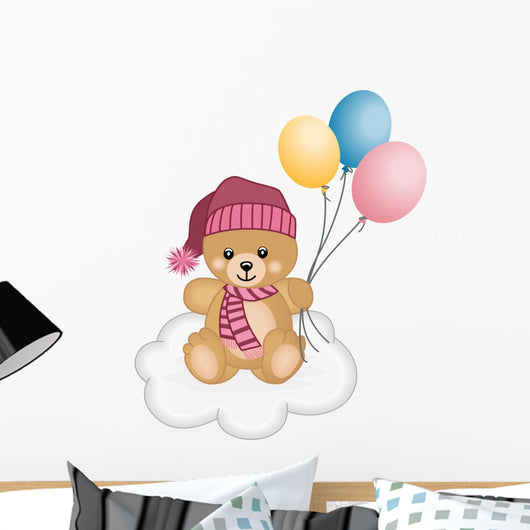 Winter teddy bear  flying balloons Wall Decal