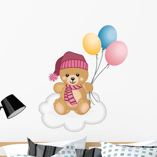 Winter teddy bear  flying balloons Wall Decal