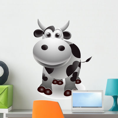 Cute Cow Cartoon Wall Decal shown on a wall