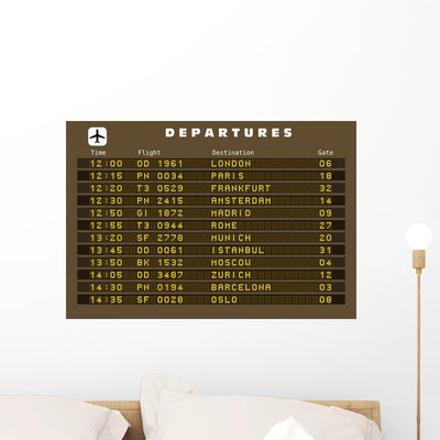 Departures Board Vector Europe Wall Mural shown on a wall