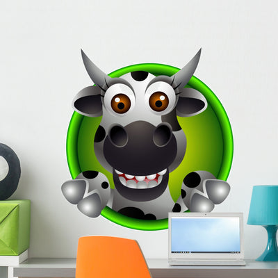 Cute Cow Head Cartoon Wall Decal shown on a wall