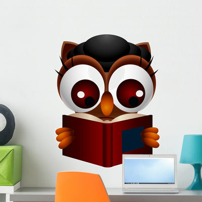 Cute Owl Reading Book Wall Decal shown on a wall