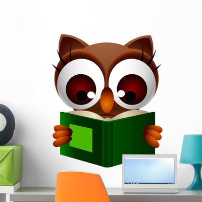Cute Owl Reading Book Wall Decal shown on a wall
