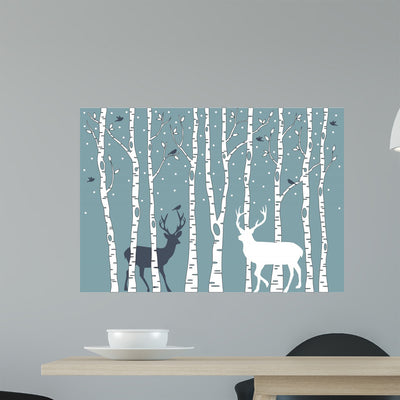 Birch Trees with Deer shown on a wall
