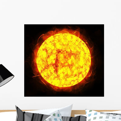 Sun and Space Wall Mural shown on a wall