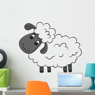 Cartoon Sheep Vector Illustration Wall Decal shown on a wall