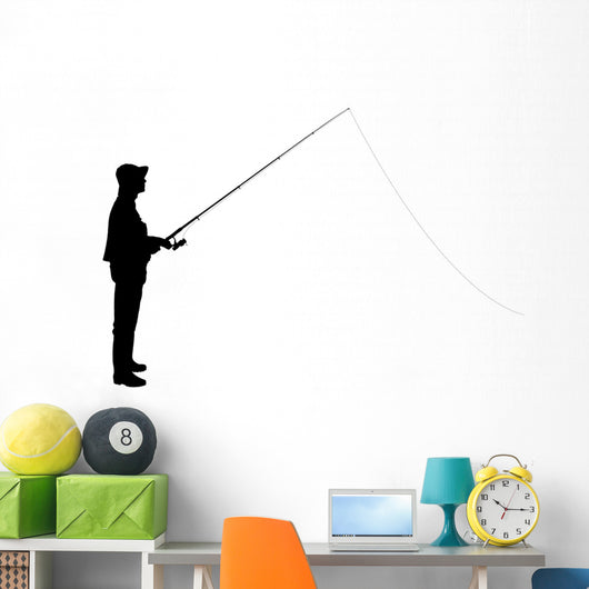 Silhouette Fisherman Holding Fishing