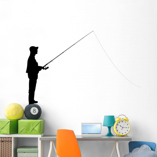 Silhouette Fisherman Holding Fishing
