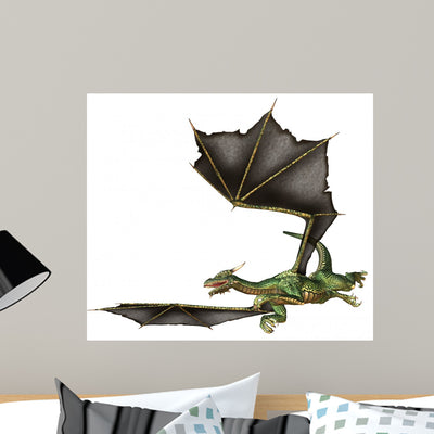 Flying Green Fantasy Dragon shown on a wall