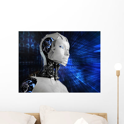 Technology with Robot Android shown on a wall