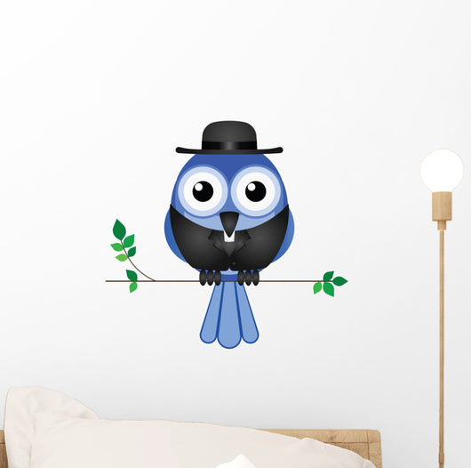 Comical Bird Vicar Sat on a Branch Wall Decal