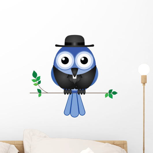 Comical Bird Vicar Sat on a Branch Wall Decal