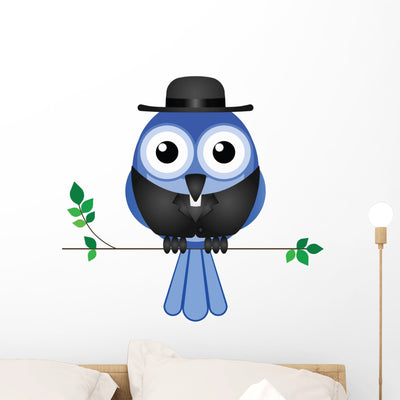 Comical Bird Vicar Sat Wall Decal shown on a wall