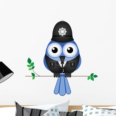 Comical Bird Policeman Sat Wall Decal shown on a wall