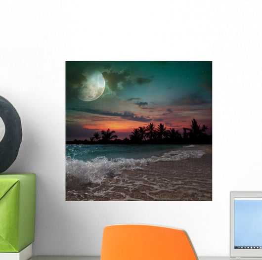 Moon Ocean and Palm
