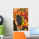 Grapes and bright red autumn grape leaves in the vineyard Wall Mural