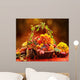 Wicker basket with autumn fruits and flowers Wall Mural