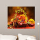 Wicker basket with autumn fruits and flowers Wall Mural