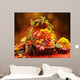 Wicker basket with autumn fruits and flowers Wall Mural