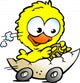 illustration of an cute baby chicken driving in a eggshell Wall Decal