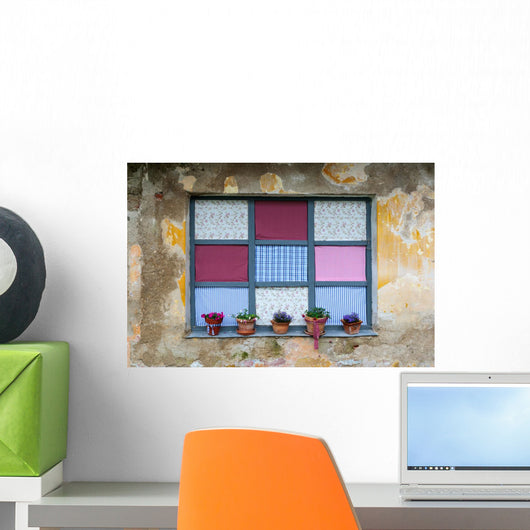Old romantic windows with flowerpots Wall Mural