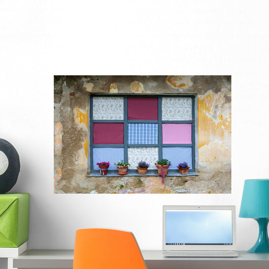 Old romantic windows with flowerpots Wall Mural