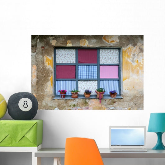 Old romantic windows with flowerpots Wall Mural