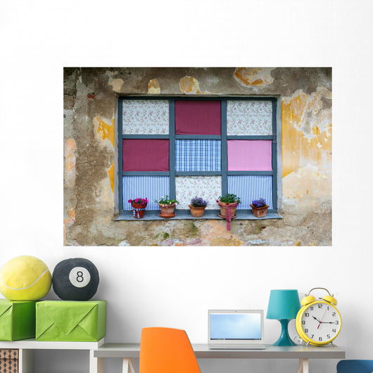 Old romantic windows with flowerpots Wall Mural