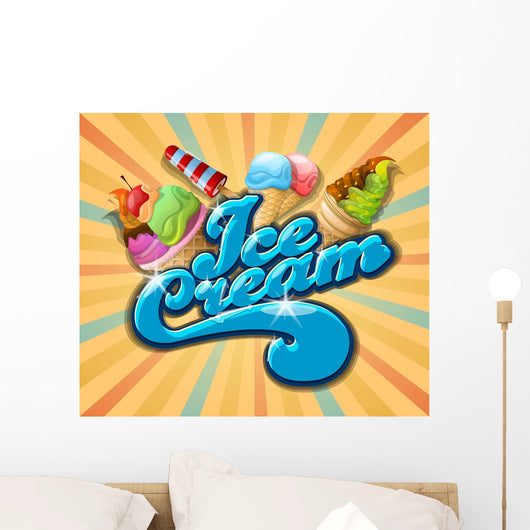 Ice Cream Background Vintage Vector Wall Mural
