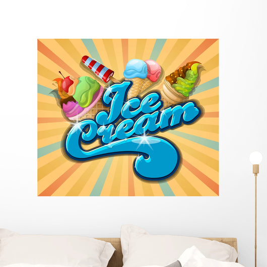 Ice Cream Background Vintage Vector Wall Mural