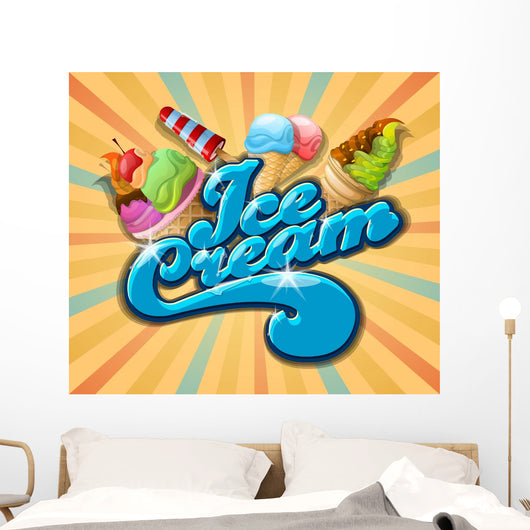Ice Cream Background Vintage Vector Wall Mural