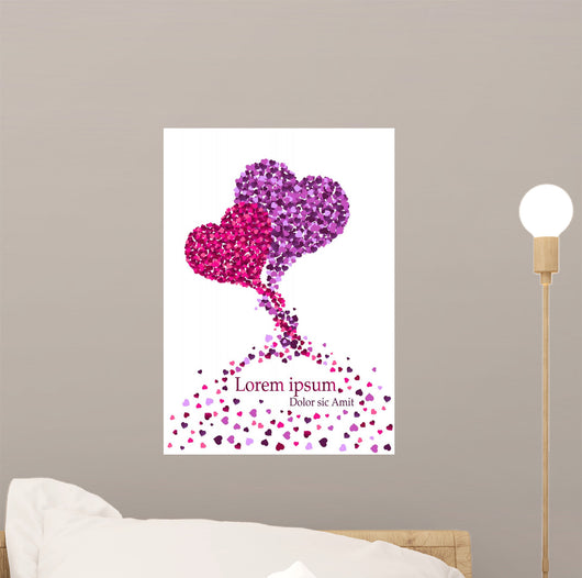 Pink and Violet Hearts Tangled up Together Wall Mural