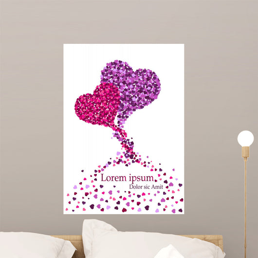 Pink and Violet Hearts Tangled up Together Wall Mural