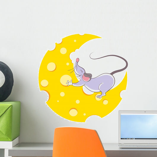 Mouse and cheese halfmoon, cartoon style Wall Decal