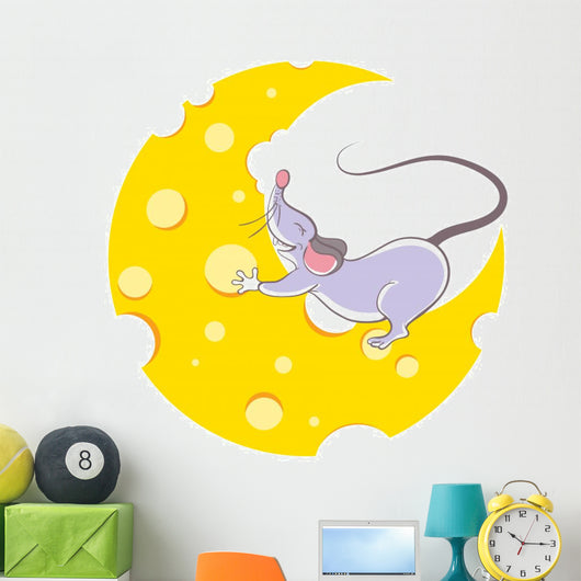 Mouse and cheese halfmoon, cartoon style Wall Decal