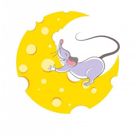 Mouse and cheese halfmoon, cartoon style Wall Decal