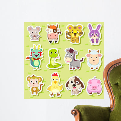 12 Chinese Zodiac Animal Wall Decal shown on a wall