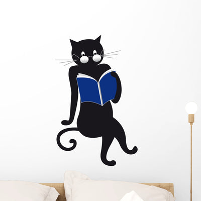 Cat Reading Wall Decal shown on a wall