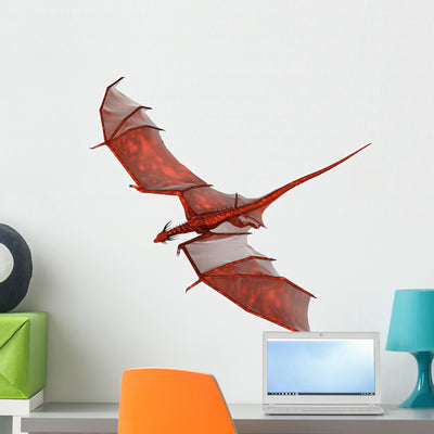 Red Fantasy Dragon Wall Decal shown on a wall