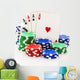 Four aces and stacks of poker chips isolated on white. Wall Decal
