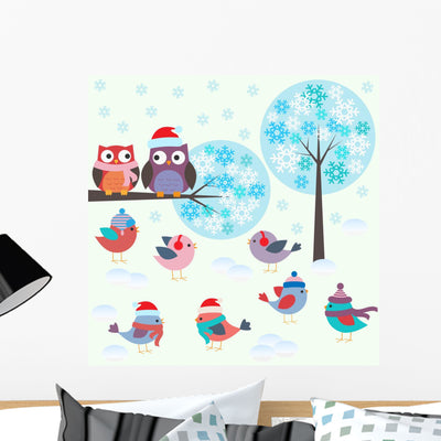 Birds and Owls Winter shown on a wall