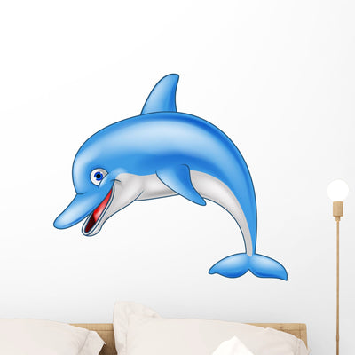 Happy Dolphin Cartoon Wall Decal shown on a wall