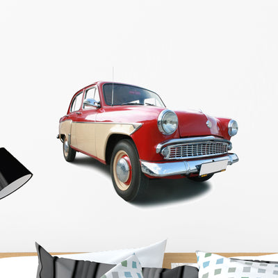 Red Vintage Car Wall Decal shown on a wall