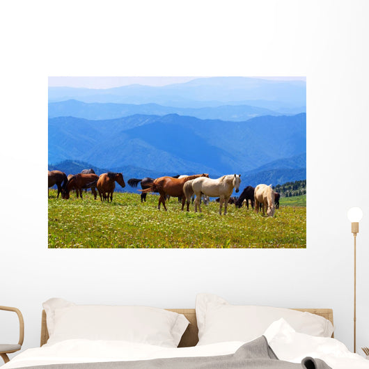 Mountains Landscape with Horses