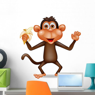Monkey Eating Banana Wall Decal shown on a wall