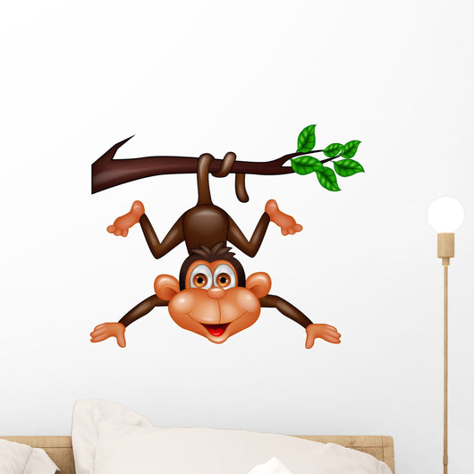 Funny Monkey Hanging on Tree Branch Wall Decal