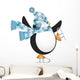 Penguin with Blue Hat Ice Skating Illustration Wall Decal